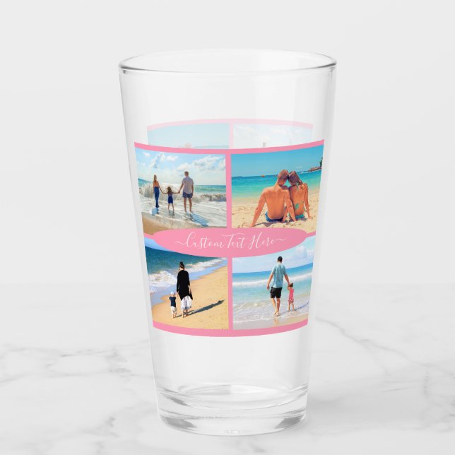 Upload Your Photo Collage Glass with Custom Text (Front)