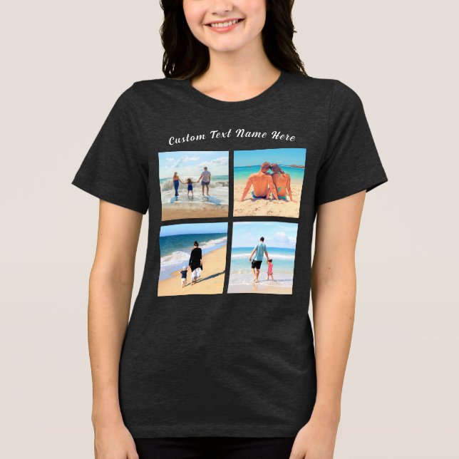 Upload Your Photo Collage Personalised Text Tri-Blend Shirt (Front)