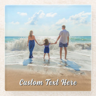 Upload Your Photo Glass Coaster Gift Add Text Name