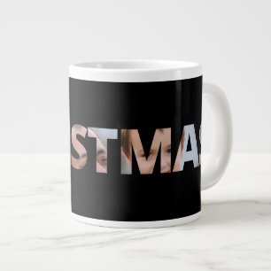 Upload Your Photo in Text Christmas Black Large Coffee Mug