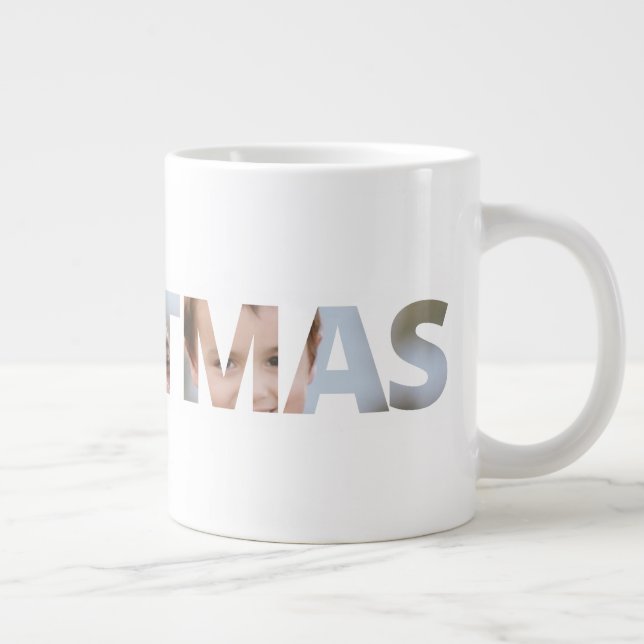 Upload Your Photo in Text Christmas Large Coffee Mug (Right)