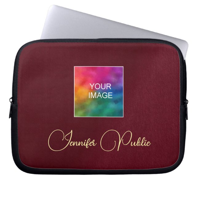 Upload Your Photo Logo Custom Text Name Template Laptop Sleeve (Front)
