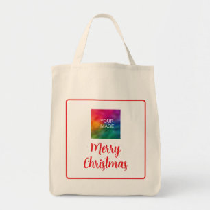 Upload Your Photo or Business Logo Merry Christmas Tote Bag