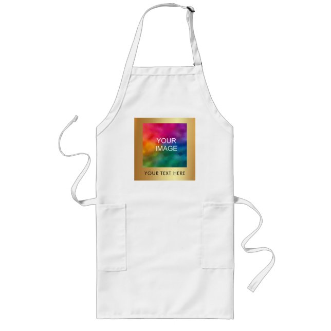 Upload Your Photo or Logo Gold Custom Text Name Long Apron (Front)