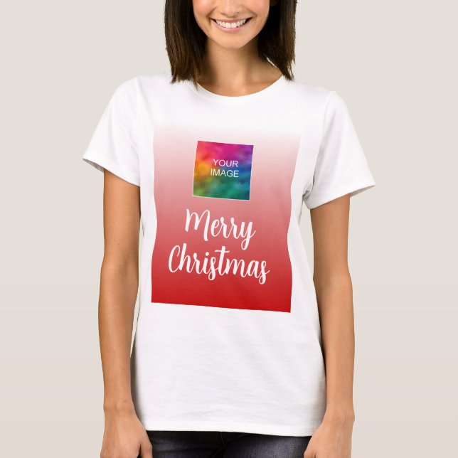 Upload Your Photo or Logo Womens Merry Christmas T-Shirt (Front)