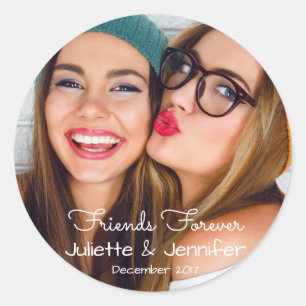 Upload your photo personalise with names, dates classic round sticker