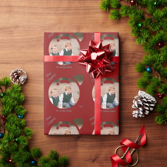 Upload Your Picture into a Christmas Bauble Wrapping Paper (Holiday Gift)