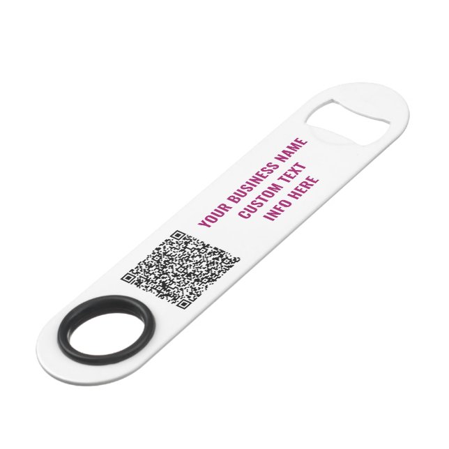 Upload Your QR Code Add Text Info Branded Bar Key (Back Angled)