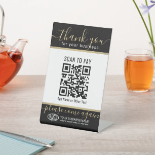 Upload Your QR Code & Logo Black & Gold Payment Pedestal Sign