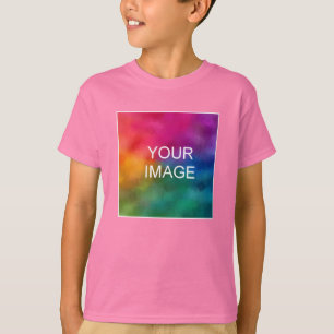 Upload Your Text Photo to Youth Kids Boys Pink T-Shirt