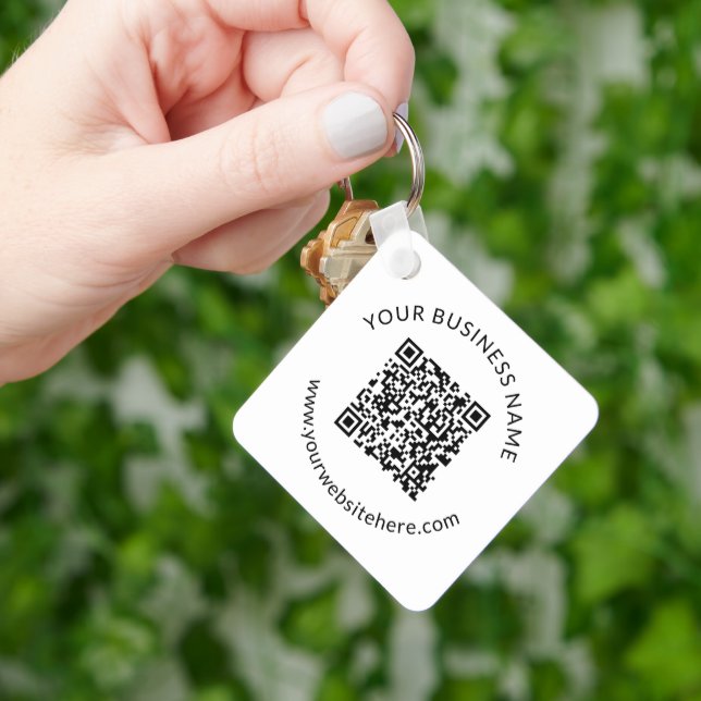 Uploaded QR code Template with Editable Text Key Ring (Hand)