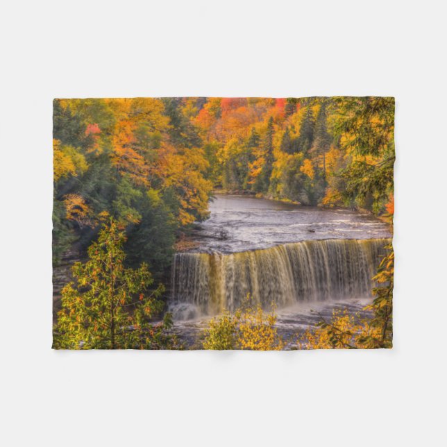 Upper Falls with Fall Colours Fleece Blanket (Front (Horizontal))