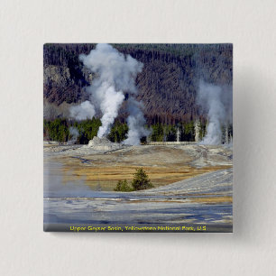 Upper Geyser Basin, Yellowstone National Park, U.S 15 Cm Square Badge