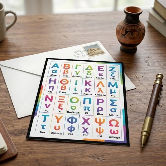 (Upper & Lower Case) Colourful Greek Alphabet Gift Postcard (Send greek life Order greek alphabet greeting cards)
