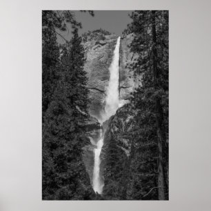 Upper  Lower Yosemite Falls Ansel Adams like bw Poster