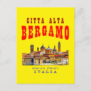 Upper old city (Citta Alta) in Bergamo. Italy. Postcard