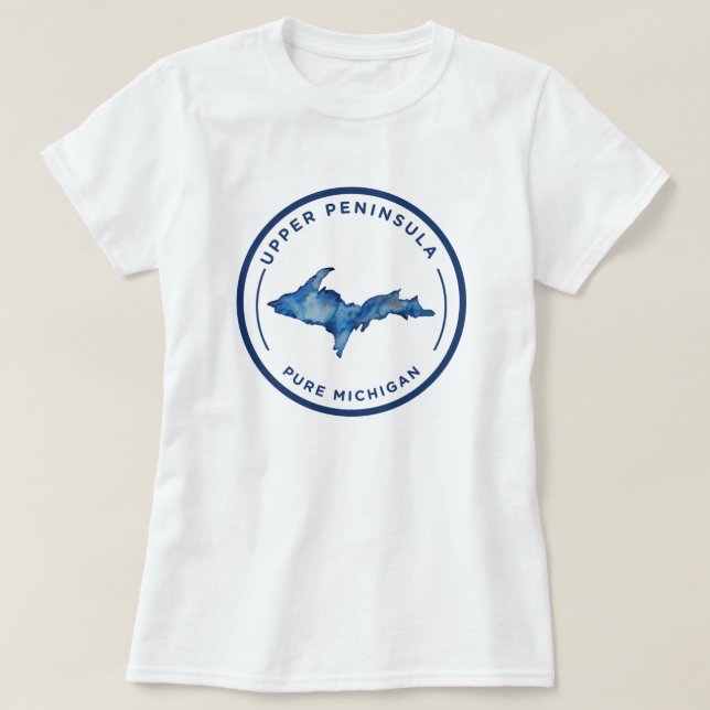 Upper Peninsula Pure Michigan Watercolor T-Shirt (Design Front)