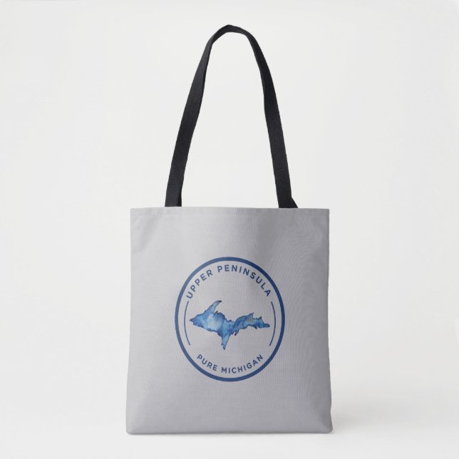 Upper Peninsula Pure Michigan Watercolor Tote Bag (Front)
