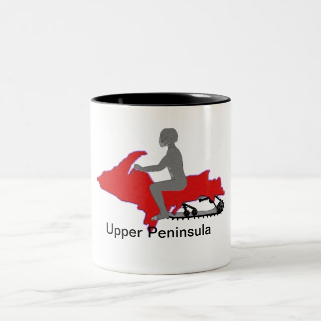 Upper Peninsula Snowmobile Two-Tone Coffee Mug (Center)