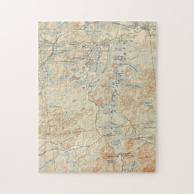 Upper Saranac Lake Detail from Old Topographic Map Jigsaw Puzzle (Vertical)