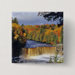 Upper Tahquamenon Falls in UP Michigan in autumn 15 Cm Square Badge