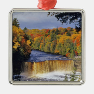 Upper Tahquamenon Falls in UP Michigan in autumn Metal Tree Decoration