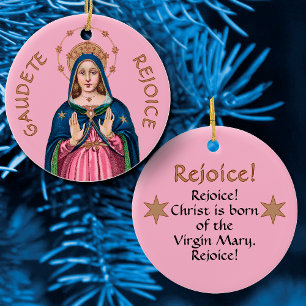 Upper Torso of the BVM on Pink Gaudete Advent Ceramic Tree Decoration