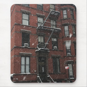 Upper West Side Brownstone Fire Escape NYC Snow Mouse Mat