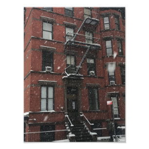 Upper West Side Brownstone Fire Escape NYC Snow Photo Print
