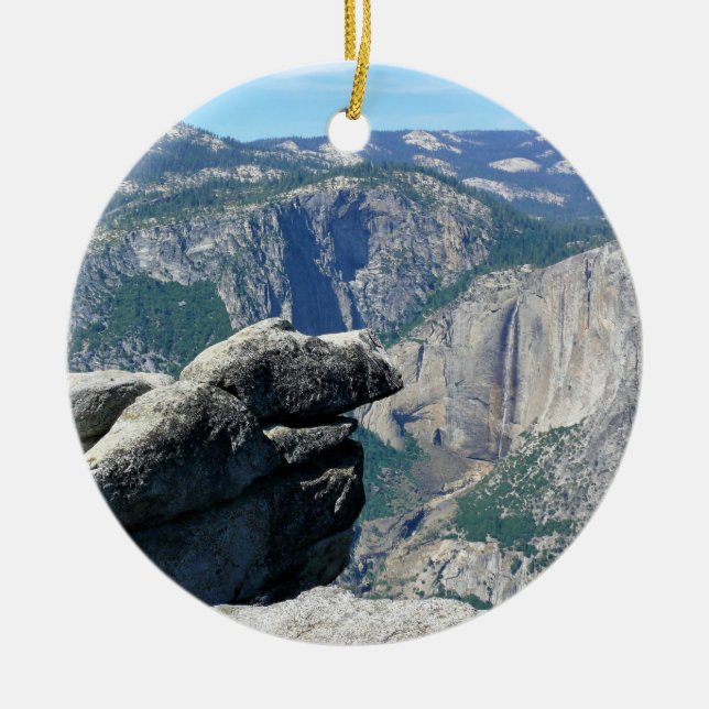 Upper Yosemite Falls from Glacier Point, CA Ceramic Tree Decoration (Front)