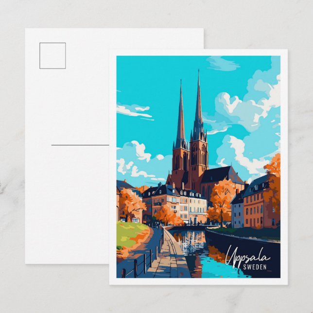 Uppsala Sweden Art Vintage Travel Illustration Postcard (Front/Back)