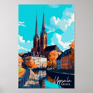 Uppsala Sweden Art Vintage Travel Illustration Poster
