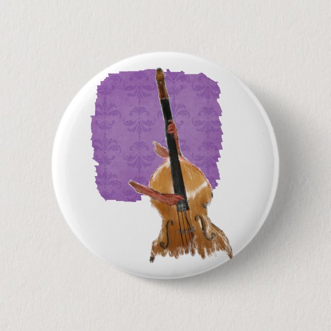 Upright acoustic bass with hands musician 6 cm round badge (Front)