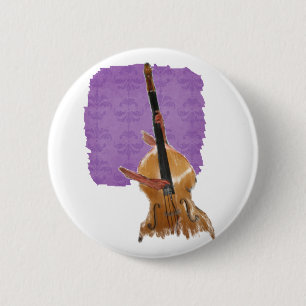 Upright acoustic bass with hands musician 6 cm round badge