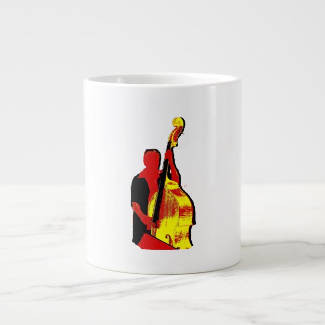 Upright Bass Player Image Design Red and Yellow Large Coffee Mug (Front)