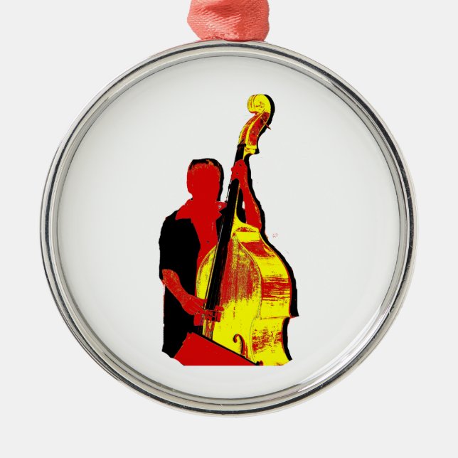 Upright Bass Player Image Design Red and Yellow Metal Tree Decoration (Front)