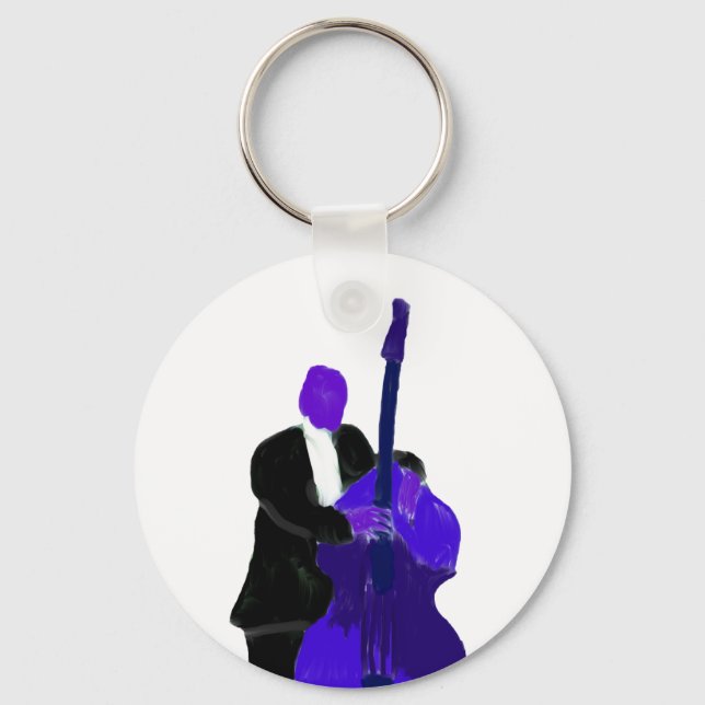 Upright bass player, purple version painting key ring (Front)