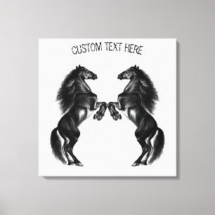 Upright Black Horse Canvas Print with Custom Text