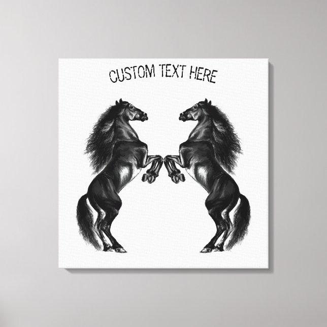 Upright Black Horse Canvas Print with Custom Text (Front)