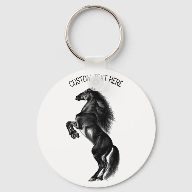 Upright Black Horse Keychain with Custom Text (Front)