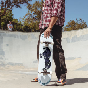 Upright Black Horse Skateboard - Your Text - Colou