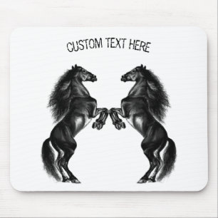 Upright Black Horses Mouse Pad Your Text and Colou