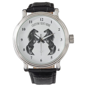 Upright Black Horses Watch - Custom Text