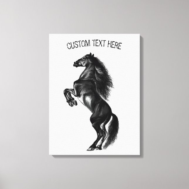 Upright Black Wild Horse - Add Your Text / Colour Canvas Print (Front)