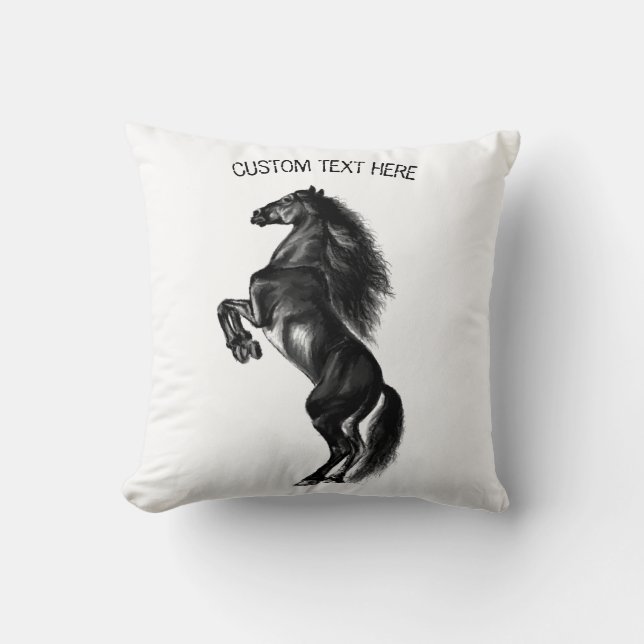 Upright Black Wild Horse - Add Your Text / Colour  Cushion (Front)