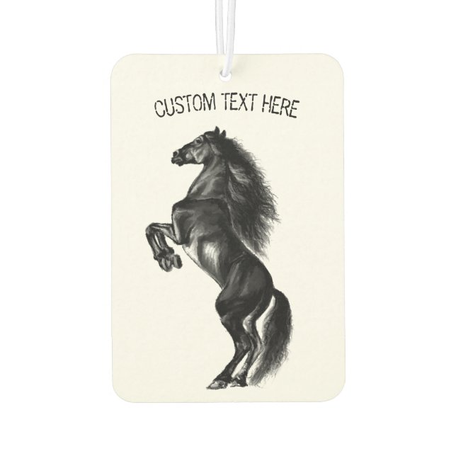 Upright Black Wild Horse - Black and White Drawing Car Air Freshener (Back)