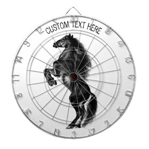 Upright Black Wild Horse - Black and White Drawing Dartboard