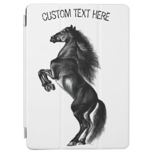 Upright Black Wild Horse - Black and White Drawing iPad Air Cover