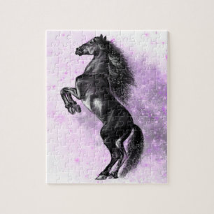 Upright Black Wild Horse - Black and White Drawing Jigsaw Puzzle