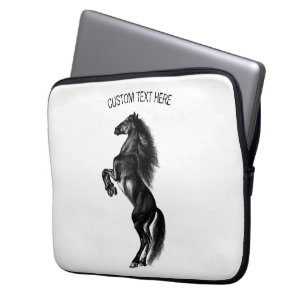 Upright Black Wild Horse - Black and White Drawing Laptop Sleeve